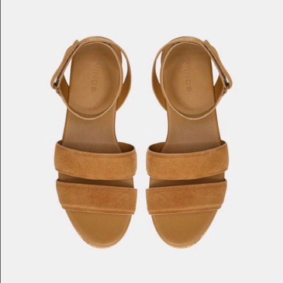 RARE Vince Buttery Soft Tan Leather Suede Platform Jet Sandals Size 7 1/2 - Picture 4 of 5